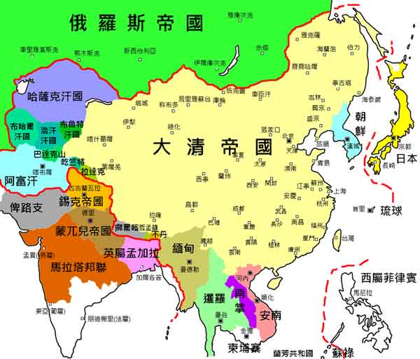18世纪乾隆时期清朝疆域与藩属国